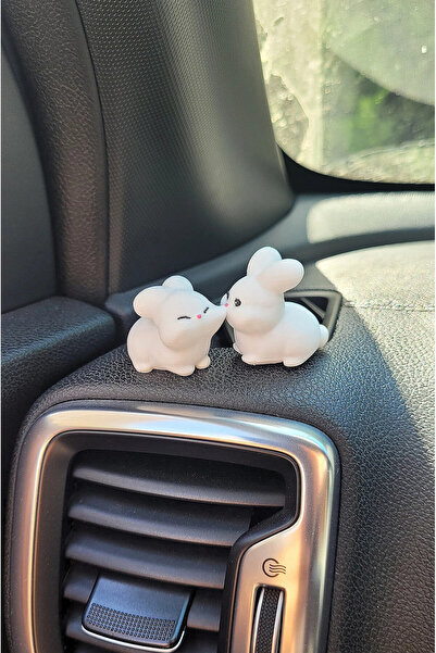 OVERMAX Tatlı Tavşan Çift Sert Plastik Araba Süsü, Çift Hediye, Minik Süs, Tavşan Çift