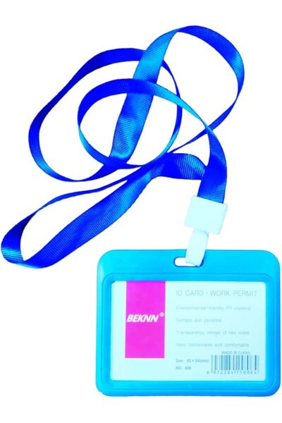 Generic ID Badge Holder with Lanyard, Blue, Horizontal Card Holder, Name Tag Display