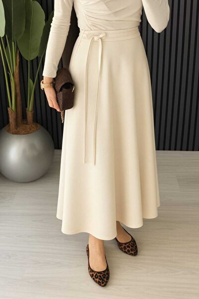 ECK MODA تنورة نسائية من قماش السكوبا برباط جانبي قماش قابل للتمدد بخصر مرن ومرن