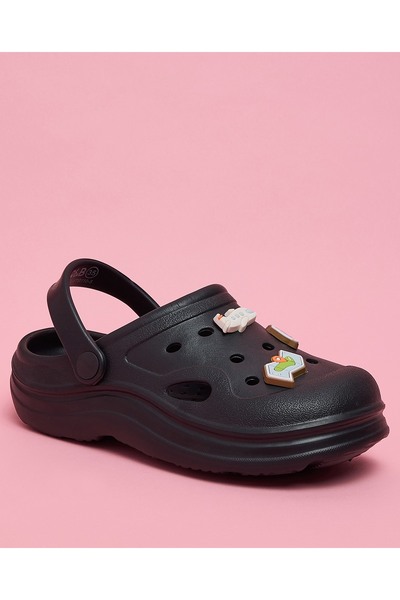 R&B Girl'S Black Charm Detail Slingback Clogs