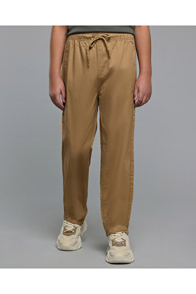 R&B Solid Woven Pants With Drawstring Waist