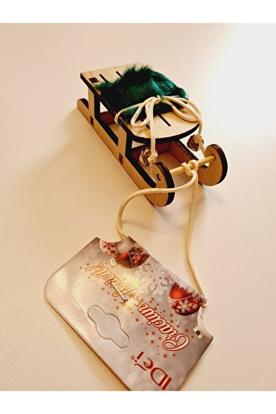 LUDIRO Decoratiune Craciun Sanie, Din Lemn, 13x4 cm, Verde Maro