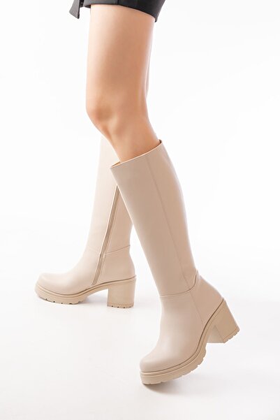 Zerenyus Zri̇n-3013 Premium Beige Zippered Daily Women's Boots