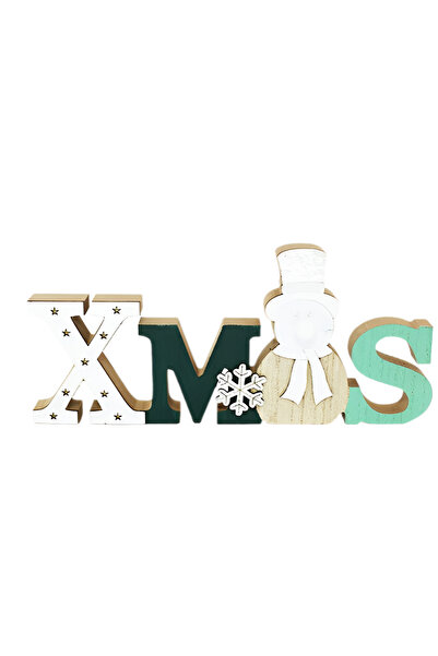 LUDIRO Christmas Decoration with Lights, XMAS Shape, Wooden, 13x29 cm, White Green