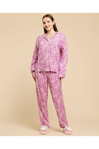 R&B طقم بيجاما نسائي مطبوع عليه لون الخزامى