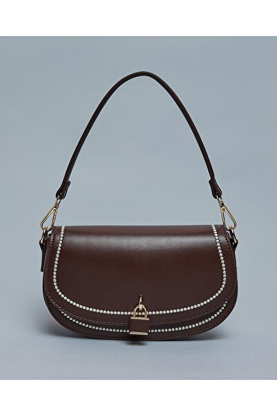 R&B Women'S Brown Embroidered Flap Shoulder Bag