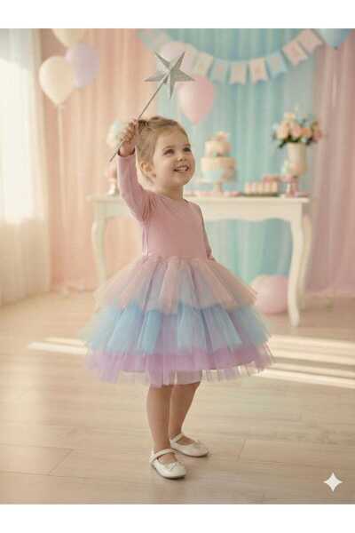 penu baby kids Dark Powder Plain Jersey Floor Skirted Long Sleeve Girls' Baby Girl Dress