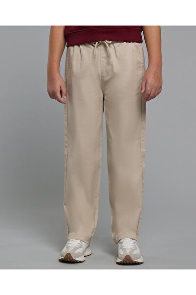 R&B Solid Woven Pants With Drawstring Waist