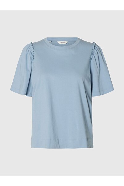 SELECTED T-Shirt Gerüschtes Baumwoll