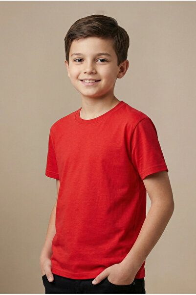 nacar çarşı Παιδικό κόκκινο βαμβακερό μπλουζάκι με κοντό μανίκι Basic T-Shirt...