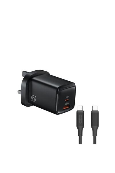 Green Lion G-Charge Series 45W Dual Port PD & QC Wall Charger with C-to-C Cable UK Plug
