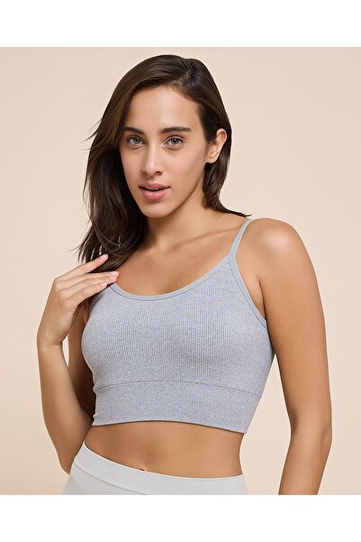 R&B Women'S Grey Melange Ribbed Padded Sports Bra