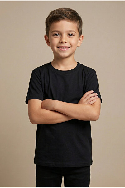 nacar çarşı Παιδικό μπλουζάκι από μαύρο βαμβάκι με κοντό μανίκι, βασικό μπλου...