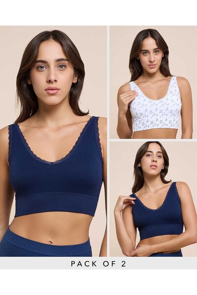 R&B Women'S Ivory 2 Pack Ribbed Sports Bra