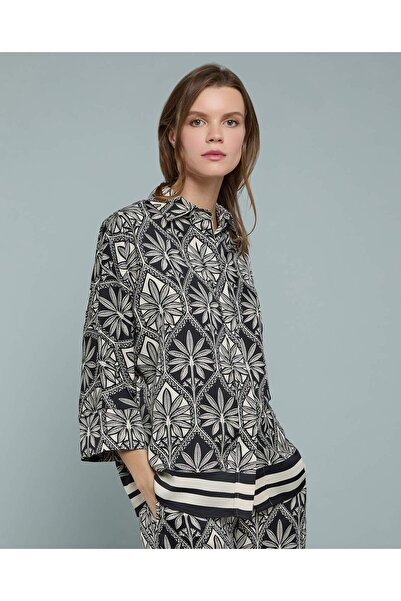 R&B Patterned Shirt With Classic Collar And 3/4 Sleeves