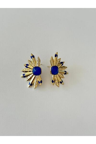 Charmist 14K Çelik Üzerİ Altın Kaplama Siyah Taşlı Yarım Yıldız Küpe