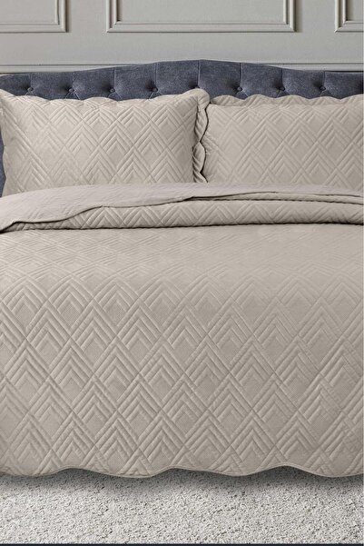 Çeyiz Diyarı Lydia Double Luxury Velvet Bedspread Beige