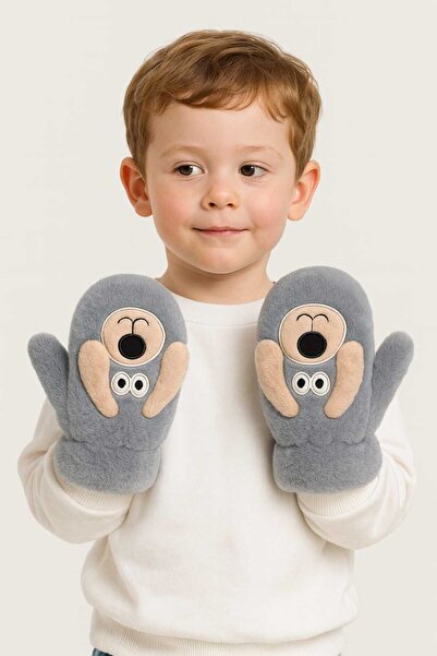 gigigiyim Peluş Köpek Desenli Tek Parmak Unisex Çocuk Eldiven