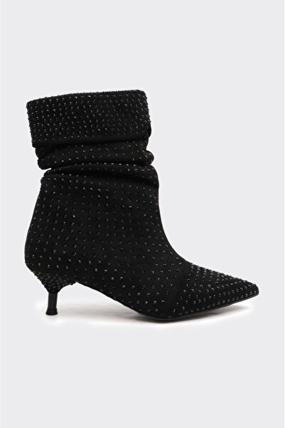 derinet Kısa Topuklu Taşlı Fermuarsız Kadın Bot