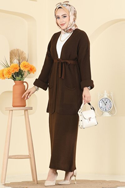 ModaMerve Manşeti Katlama Detaylı Takım 1017HBS856-MS Kahve