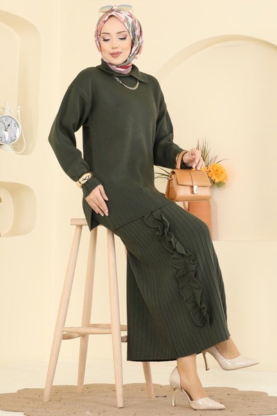 ModaMerve Fırfır Detaylı Triko Takım 2773AYD574-MS Haki