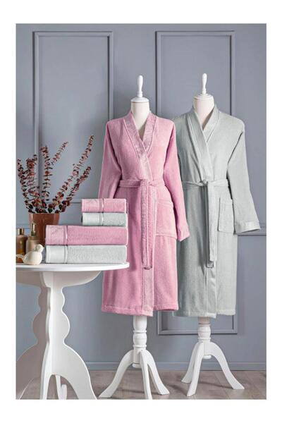 Özdilek Ditsy Family Bathrobe Set Gray - Pink
