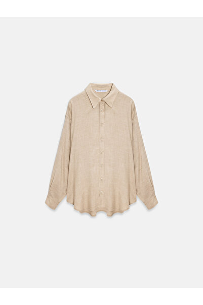 Dilvin 50535 Oversized Shirt-Beige