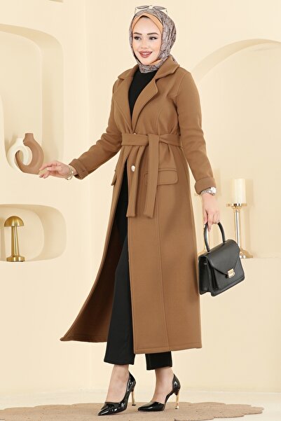 ModaMerve Düğme Detaylı Kaşe Kaban 6666YG95-MS Camel