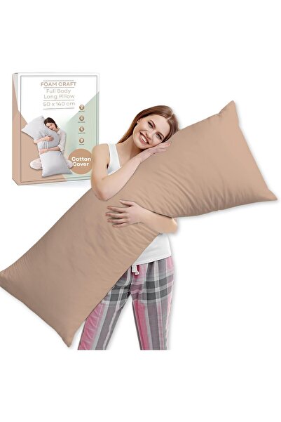unbranded FOAM CRAFT Long Body Pillow with Cotton Cover & Polyester Filling (Beige, 50 x 140cm)