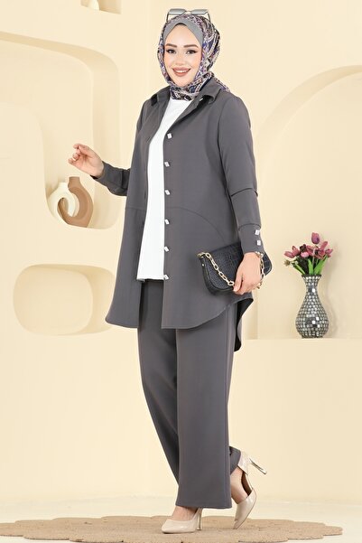 ModaMerve Düğme Detaylı Dabıl Takım 2780SL432-MS Antrasit