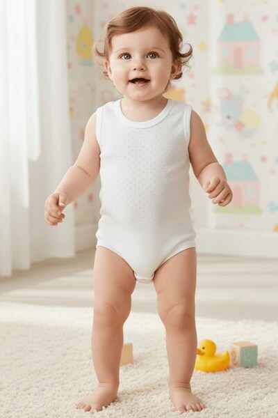Lunarose Cotton Jacquard Baby Snap-On Bodysuit Cream
