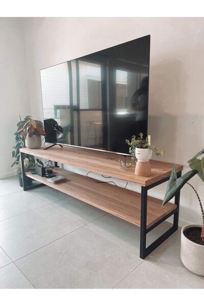 BRK Design Dekoratif Tv Ünitesi Ahşap Demir Ayaklı Raflı