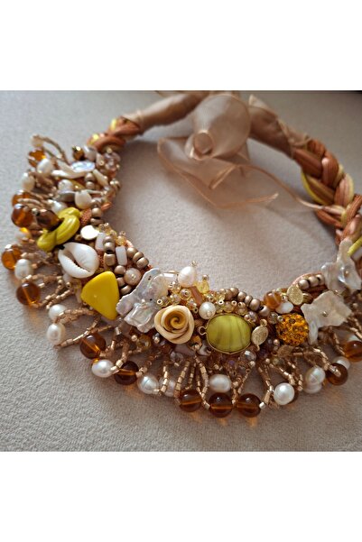 azra takı tasarım Handmade Colorful Design Only 1Pc Women Short Necklace with Natural Pearl