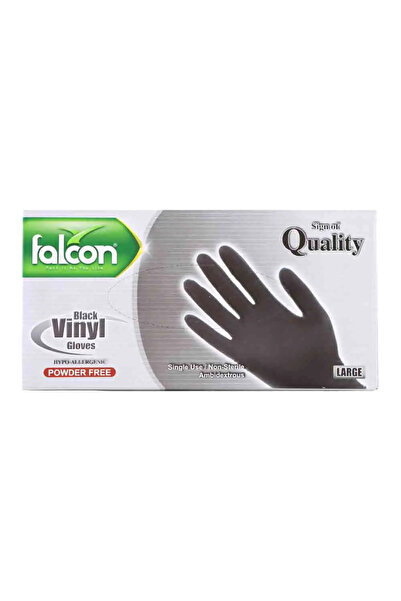Falcon Black Vinyl Gloves, Powder Free & Single Use Gloves, Large Size - Box of 100 Gloves