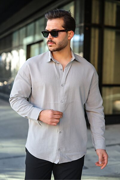 masso Men's Oversized Shirt Collar Long Sleeve Linen Shirt