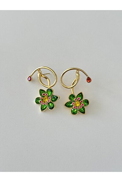 Charmist أقراط على شكل زهرة خضراء مرصعة بالكريستال