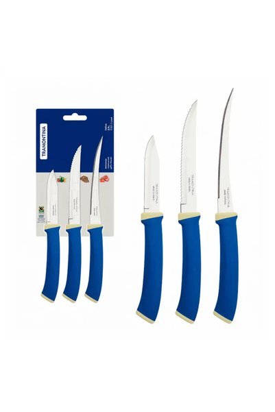 TRAMONTINA Stainless Steel Knife In Three Different Sizes- Blue