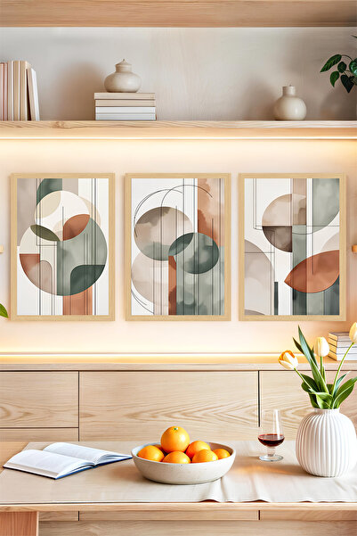 kutuTR 3’lü Çerçeve Görünümlü MDF Tablo Seti – Soyut Daire ve Modern Formlar ...