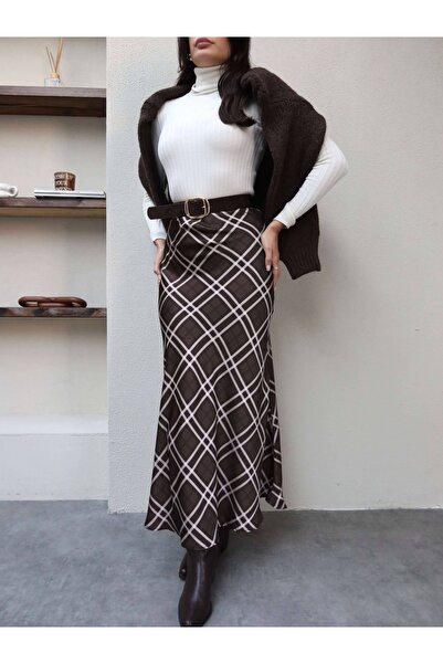 ESRAHELVACI Plaid Satin Long Skirt