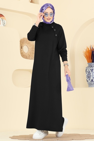 ModaMerve Kuşgözü Detaylı Kristal Elbise 3455UZ662-MS Siyah