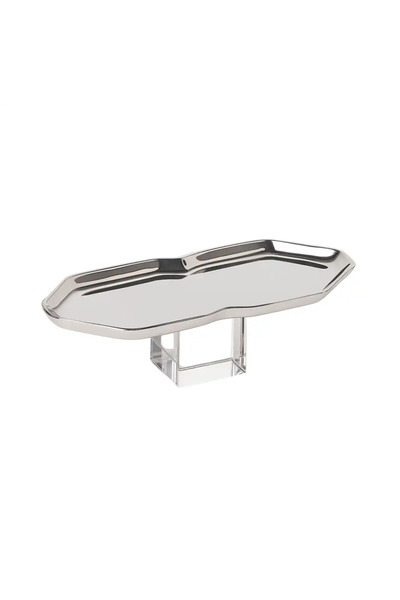 Kovar Stainless Steel Octagonal Shaped Serving Platter With Stand- Silver