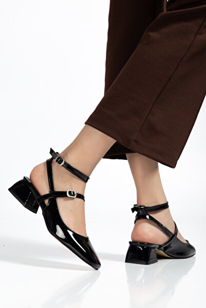 vanorio Μαύρα λουστρίνια παπούτσια Mery jane με ανοιχτή πλάτη και τετράγωνη μ...