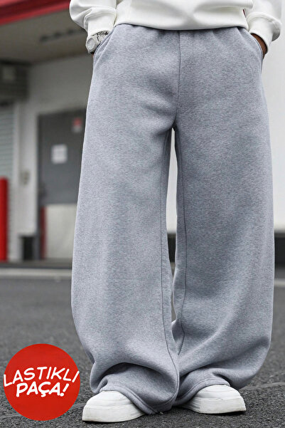 BSBSPOR Şardonlu Bol Kalıp Loose Eşofman Altı Baggy Ayarlanabilir Lastikli Düz Paça Gri / Siyah / Koyu Gri