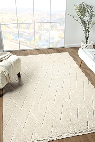 Eliz Home Bej Dokuma Halı Leke Tutmaz Yolluk Antre Oturma Salon Yatak Odası Çocuk Odası Halısı BEJ
