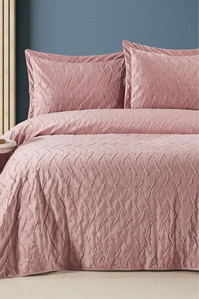 Çeyiz Diyarı Zara Double Luxury Velvet Bedspread Dusty Rose
