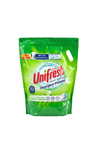 UNIFRESH مسحوق غسيل أخضر 3 كجم - مسحوق غسيل للتنظيف العميق، إزالة قوية للبقع
