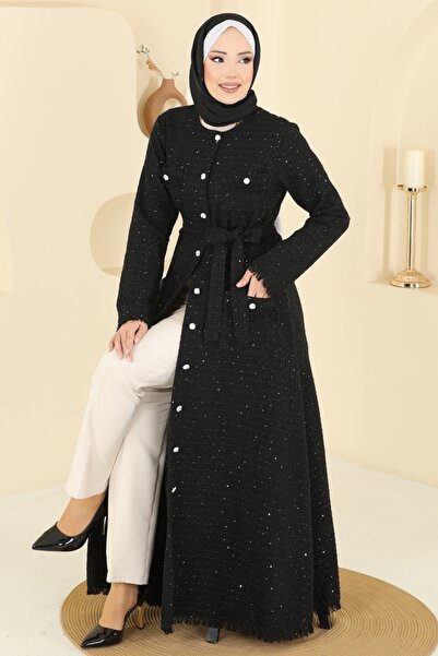 ModaMerve Gümüş Düğmeli Tüvit Elbise 2761SL432-MS Siyah