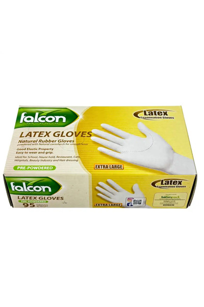 Falcon Pre Powdered Natural Rubber Latex Gloves, Extra Large- 95 Gloves