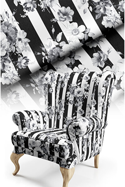 CANİLA Modern Striped and Floral Patterned Cotton Lined Thick Rashel Upholste...