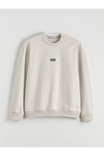 LC Waikiki LCW Vision Bisiklet Yaka Baskılı Erkek Kalın Sweatshirt